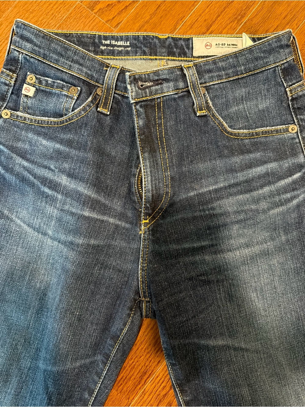 AG The Isabelle High Rise Raw Hem Dark Wash Straight Leg Jeans Size 27 - Picture 6 of 6
